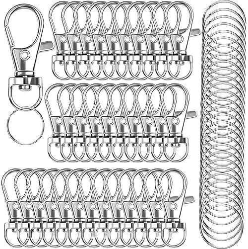 120PCS Premium Swivel Lanyard Snap Hook with Key Rings, Metal Keychain Hooks for Jewelry Making, Crafts (Silver) - Image 1