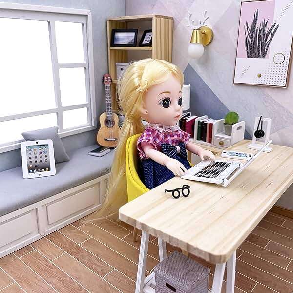 3 Pack Dollhouse Mini Laptop Tablet and Smart Phone Scene Computer Simulation Accessories for Doll 1/6 1/12 Miniatures Silver - Image 2
