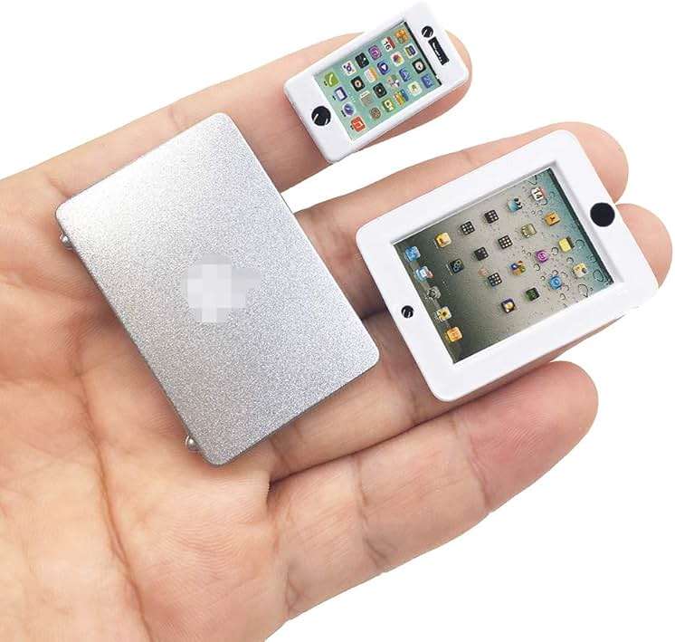 3 Pack Dollhouse Mini Laptop Tablet and Smart Phone Scene Computer Simulation Accessories for Doll 1/6 1/12 Miniatures Silver - Image 3