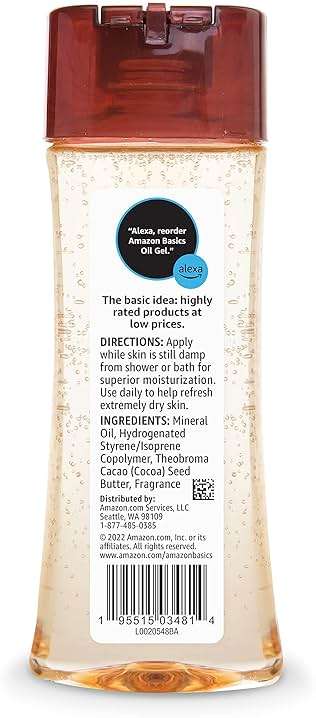 Amazon Basics Body Oil Gel with Cocoa Butter, Paraben Free, for Very Dry Skin, 6.8 Fl Oz, 1-Pack (Previously Solimo) - Image 3