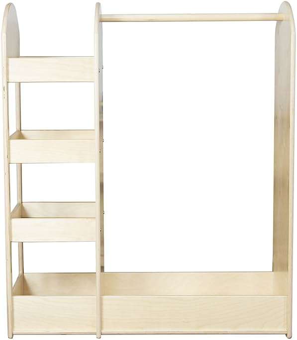 Contender Wooden Kids Fashion Pretend Dress-Up Station, Toddlers Clothing and Shoes Closet, Montessori Kids Room Furniture with Mirror & Side Hooks for Costume Storage - Image 2