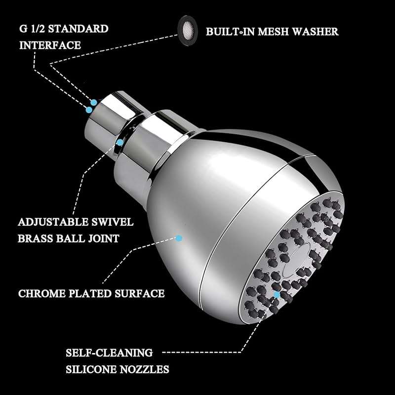 Aisoso High Pressure Shower Head 3 Inches Anti-clog Anti-leak Fixed Showerhead Chrome with Adjustable Swivel Brass Ball Joint for Relaxing and Comfortable Shower Experience - Image 5