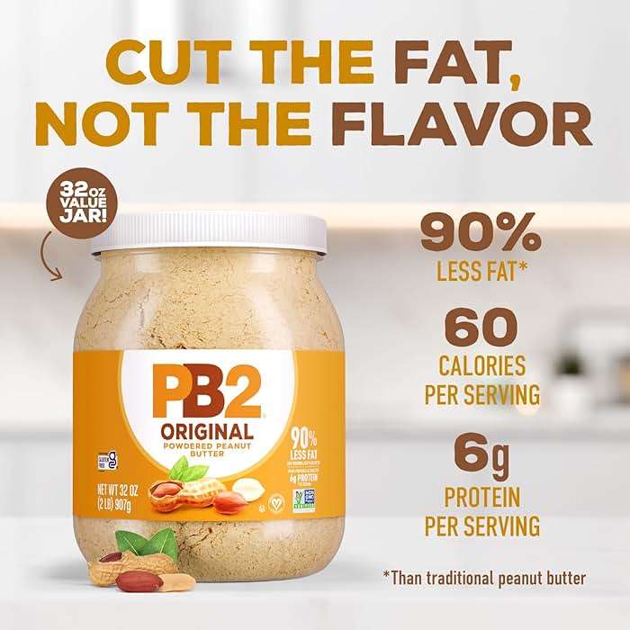 PB2 Original Powdered Peanut Butter - [32 Ounce Jar] 6g of Protein, 90% Less Fat, Certified Gluten Free, Only 60 Calories per Serving, Perfect for Protein Shakes, Smoothies, and Low-Carb, Keto Diets - Image 3
