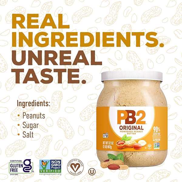 PB2 Original Powdered Peanut Butter - [32 Ounce Jar] 6g of Protein, 90% Less Fat, Certified Gluten Free, Only 60 Calories per Serving, Perfect for Protein Shakes, Smoothies, and Low-Carb, Keto Diets - Image 5