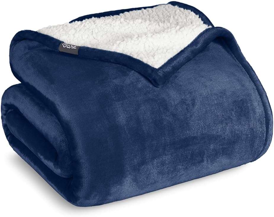 Bare Home Sherpa Fleece Blanket - Twin/Twin Extra Long - Blanket for Bed, Sofa, and Couch - Warm & Lightweight - Fluffy & Soft - Reversible (Twin/Twin XL, Dark Blue) - Image 1