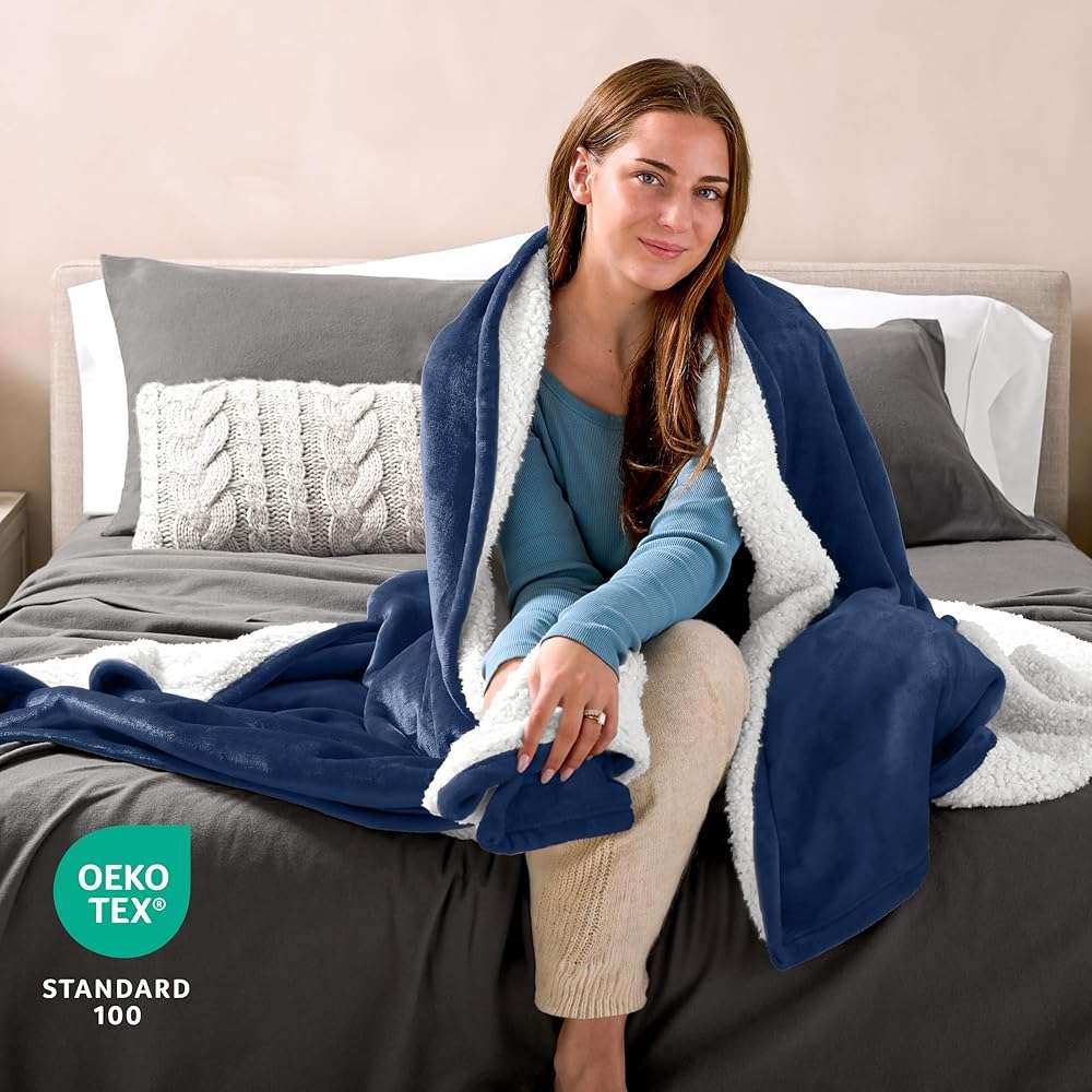 Bare Home Sherpa Fleece Blanket - Twin/Twin Extra Long - Blanket for Bed, Sofa, and Couch - Warm & Lightweight - Fluffy & Soft - Reversible (Twin/Twin XL, Dark Blue) - Image 7