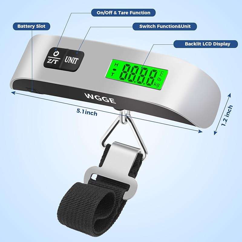Digital Luggage Scale, WGGE Travel Luggage Weight Scale, Max 110lbs/50kg Baggage Scale with Backlit LCD Display - Image 2