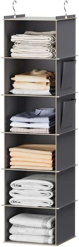 YOUDENOVA Hanging Closet Organizer and Storage, 6-Shelf Closet Hanging Storage Shelves, Grey - Image 1