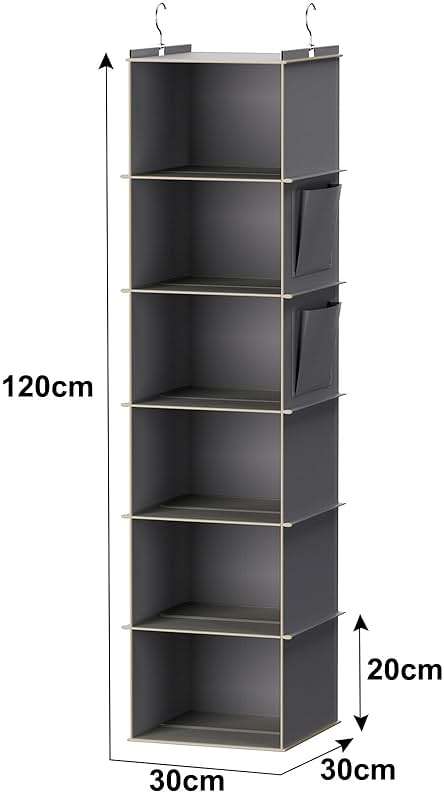 YOUDENOVA Hanging Closet Organizer and Storage, 6-Shelf Closet Hanging Storage Shelves, Grey - Image 3