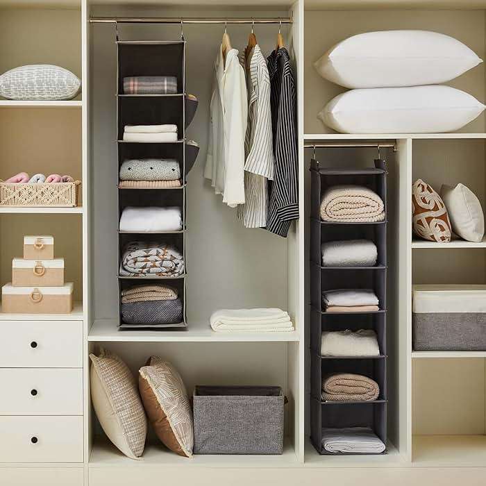 YOUDENOVA Hanging Closet Organizer and Storage, 6-Shelf Closet Hanging Storage Shelves, Grey - Image 4