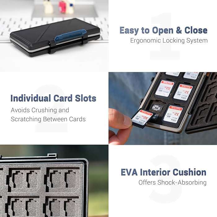 36 Slots Memory Card Case Water-Resistant Anti-Shock Memory Card Wallet for 24 Micro SD SDXC SDHC TF Cards and 12 SD SDXC SDHC Cards | Compact Micro SD Card Holder Wallet for 24 Micro SD SDXC SDHC TF Cards and 12 SD SDXC SDHC Cards, Ergonomic Locking Systerm - Image 5
