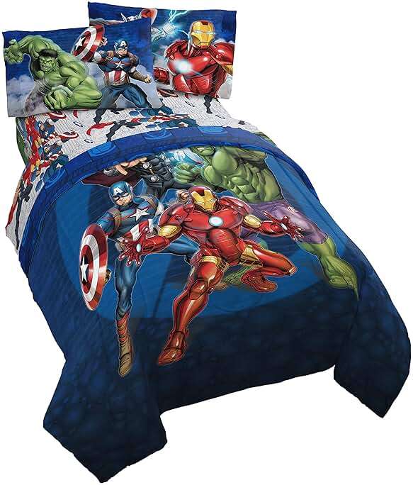 Marvel Avengers Kids Comforter Set, 5 Piece Full Size Bed in a Bag, Reversible, Captain America, Iron Man, Hulk, Thor - Super Soft Fade Resistant Machine Washable Microfiber (Official Marvel Product) - Image 1