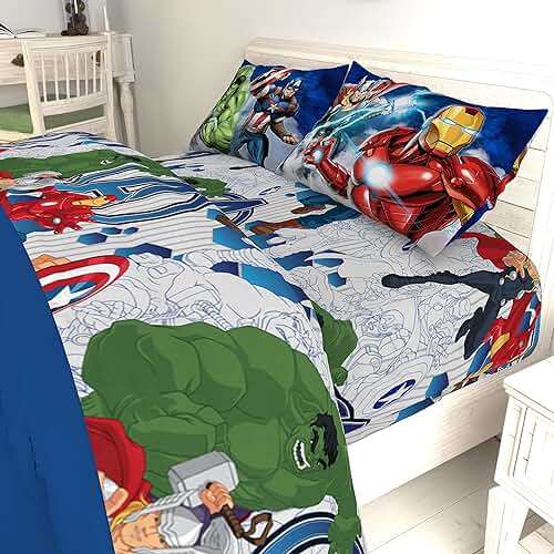 Marvel Avengers Kids Comforter Set, 5 Piece Full Size Bed in a Bag, Reversible, Captain America, Iron Man, Hulk, Thor - Super Soft Fade Resistant Machine Washable Microfiber (Official Marvel Product) - Image 9