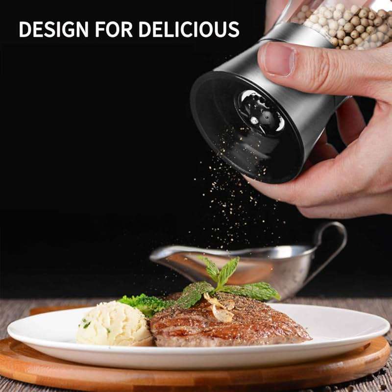 Mincham Manual Salt or Pepper Grinder for Professional Chef, Best Spice Mill with Stainless Steel Cap, Ceramic Blades and Adjustable Coarseness, Refillable Glass Body with 6OZ Capacity - Image 2