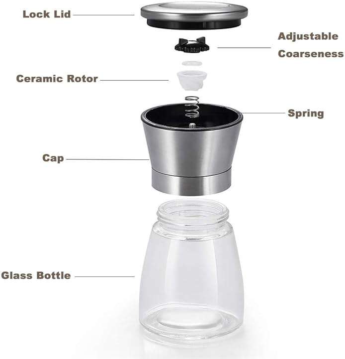 Mincham Manual Salt or Pepper Grinder for Professional Chef, Best Spice Mill with Stainless Steel Cap, Ceramic Blades and Adjustable Coarseness, Refillable Glass Body with 6OZ Capacity - Image 5
