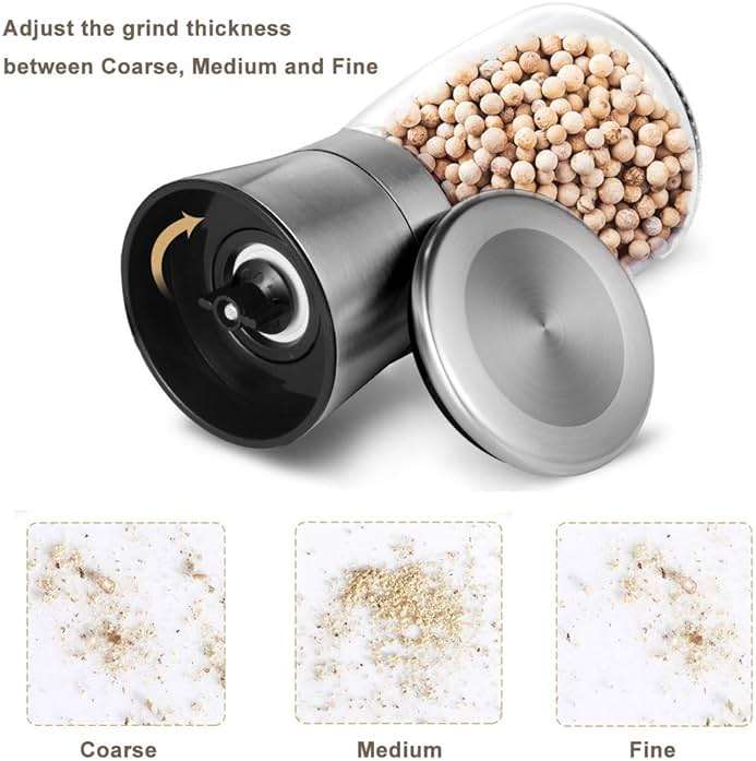 Mincham Manual Salt or Pepper Grinder for Professional Chef, Best Spice Mill with Stainless Steel Cap, Ceramic Blades and Adjustable Coarseness, Refillable Glass Body with 6OZ Capacity - Image 6