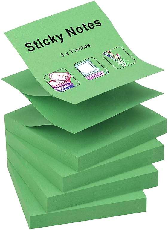 ZCZN 400 Sheets Pop-up Sticky Notes, 3 x 3 Inches, 4 Pads Bright Color Self-Stick Notes, 100 Sheets/Pad, Green - Image 1