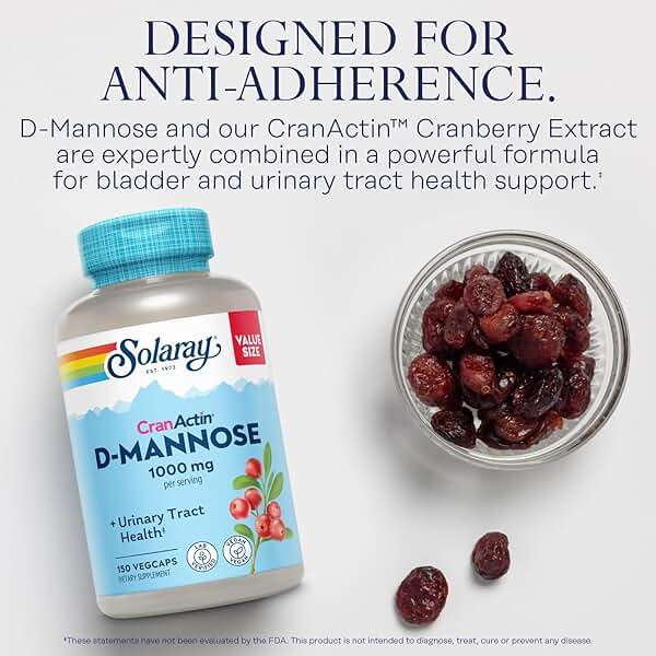 Solaray D-Mannose 1000mg with CranActin Cranberry Supplement 400mg, Urinary Tract Health & Bladder Support Capsules with Vitamin C, Vegan, 60 Day Guarantee, 75 Servings, 150 VegCaps - Image 3