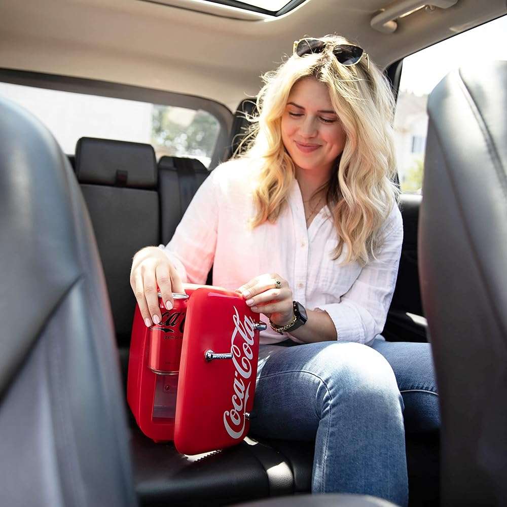 Cooluli Retro Coca-Cola Mini Fridge for Bedroom - Car, Office Desk & College Dorm Room - 4L/6 Can 12V Portable Cooler & Warmer for Food, Drinks & Skincare - AC/DC and Exclusive USB Option (Coke, Red) - Image 8