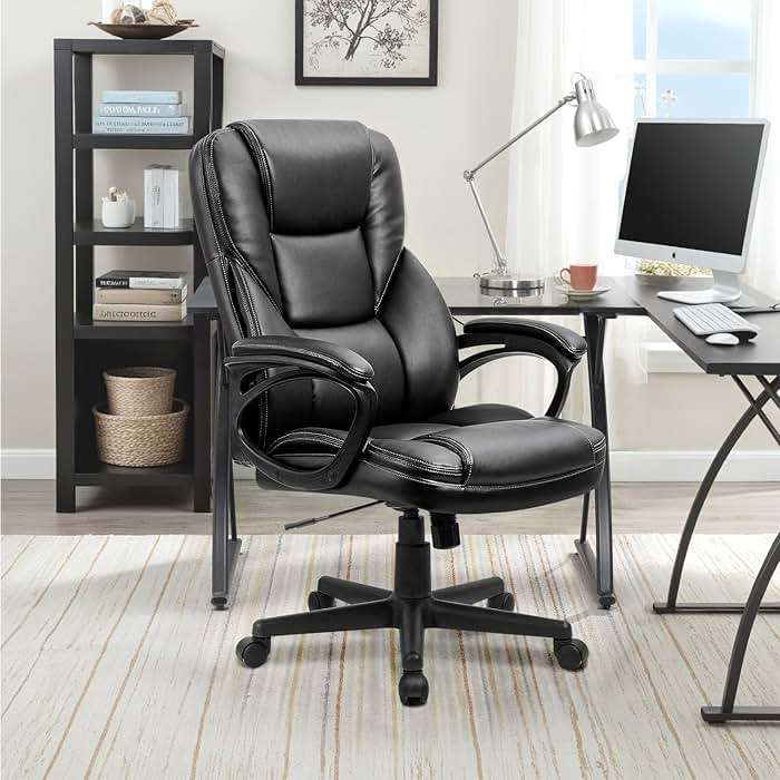 Furmax Office Executive Chair High Back Adjustable Managerial Home Desk Chair, Swivel Computer PU Leather Chair with Lumbar Support (Black) - Image 2