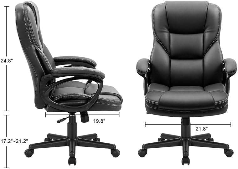 Furmax Office Executive Chair High Back Adjustable Managerial Home Desk Chair, Swivel Computer PU Leather Chair with Lumbar Support (Black) - Image 3