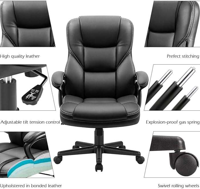 Furmax Office Executive Chair High Back Adjustable Managerial Home Desk Chair, Swivel Computer PU Leather Chair with Lumbar Support (Black) - Image 4