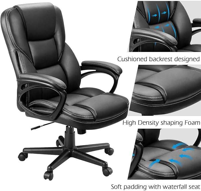 Furmax Office Executive Chair High Back Adjustable Managerial Home Desk Chair, Swivel Computer PU Leather Chair with Lumbar Support (Black) - Image 5