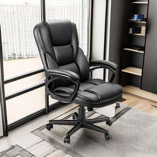 Furmax Office Executive Chair High Back Adjustable Managerial Home Desk Chair, Swivel Computer PU Leather Chair with Lumbar Support (Black) - Image 6