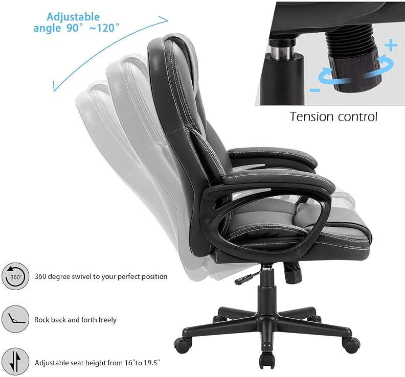 Furmax Office Executive Chair High Back Adjustable Managerial Home Desk Chair, Swivel Computer PU Leather Chair with Lumbar Support (Black) - Image 7