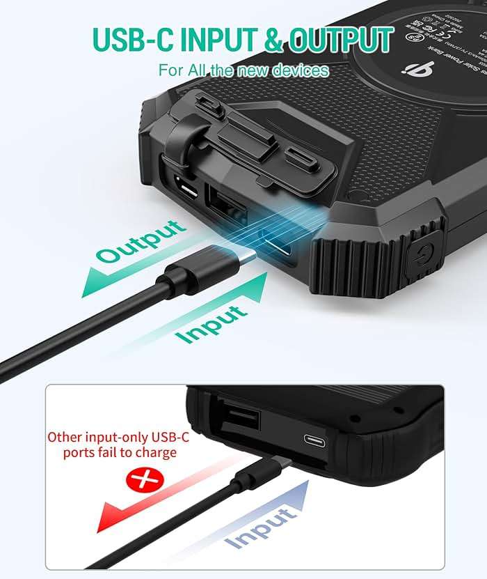 BLAVOR Solar Power Bank 10,000mAh, Portable Wireless Charger, 20W Fast Charging External Battery Pack with USB C for Cell Phones, Solar Panel Charging with Dual Flashlight for Camping - Image 4
