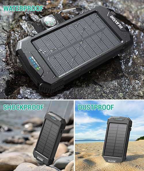 BLAVOR Solar Power Bank 10,000mAh, Portable Wireless Charger, 20W Fast Charging External Battery Pack with USB C for Cell Phones, Solar Panel Charging with Dual Flashlight for Camping - Image 6