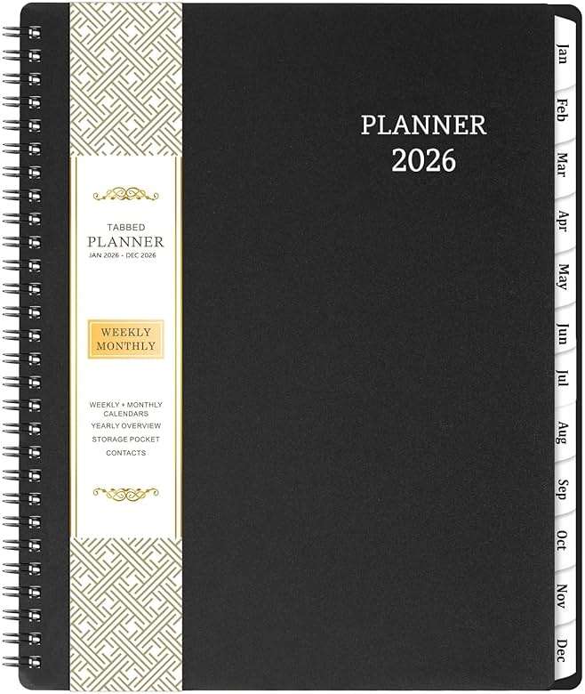 BooQool Planner 2026-2027 for Office, School, Home - Spiral Bound Academic Monthly Weekly Calendar July 2026 - June 2027 Organizer with To Do List, Tabs & PP Cover 8" x 10" - Image 1