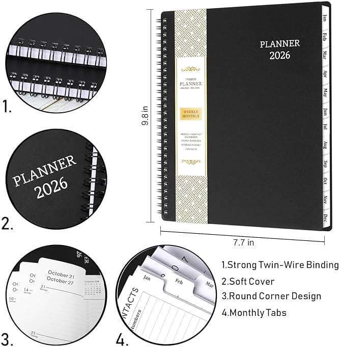 BooQool Planner 2026-2027 for Office, School, Home - Spiral Bound Academic Monthly Weekly Calendar July 2026 - June 2027 Organizer with To Do List, Tabs & PP Cover 8" x 10" - Image 3