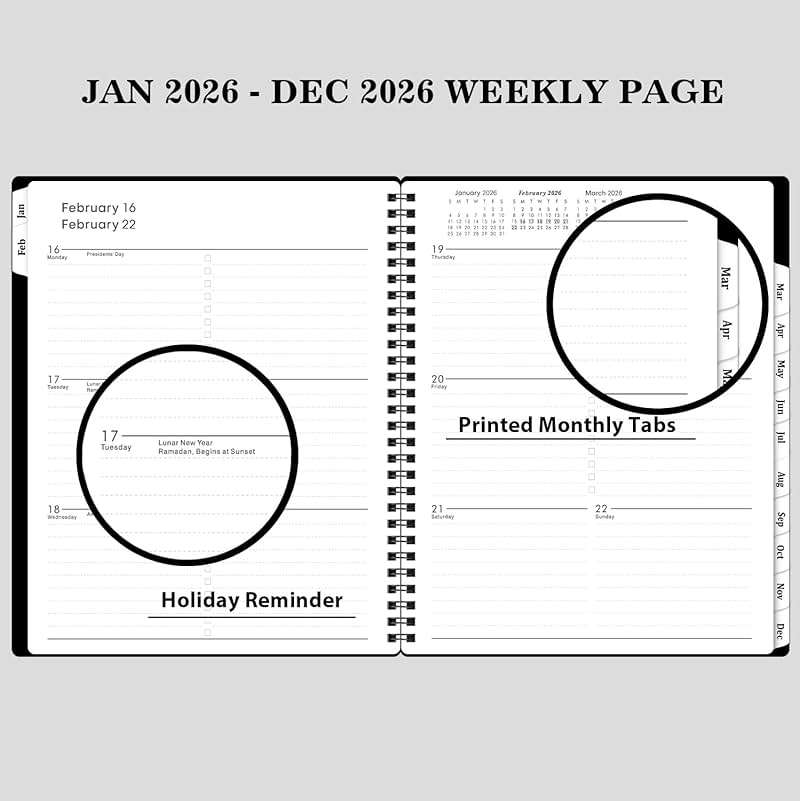 BooQool Planner 2026-2027 for Office, School, Home - Spiral Bound Academic Monthly Weekly Calendar July 2026 - June 2027 Organizer with To Do List, Tabs & PP Cover 8" x 10" - Image 5