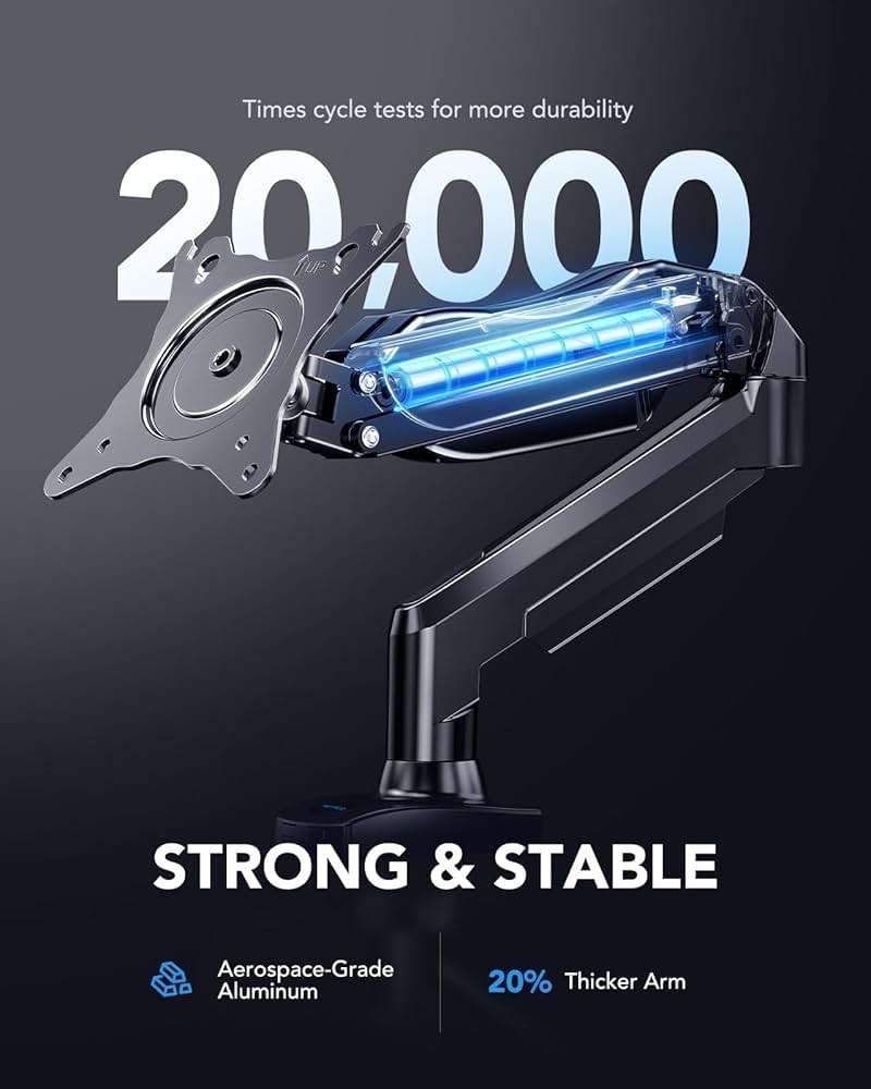 HUANUO Single Monitor Mount, 13 to 32 Inch Monitor Arm, Adjustable Monitor Stand, Vesa Mount with Clamp and Grommet Base - Fits 4.4 to 19.8lbs LCD Computer Monitors - Image 3