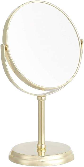 Amazon Basics 360° Rotation Double Sided Vanity Mirror, 1X/5X Magnification, Tabletop Mount, Iron Frame, 7.2"L x 4.92"W, Gold - Image 1