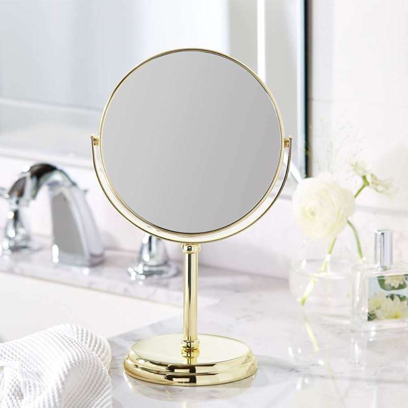 Amazon Basics 360° Rotation Double Sided Vanity Mirror, 1X/5X Magnification, Tabletop Mount, Iron Frame, 7.2"L x 4.92"W, Gold - Image 2