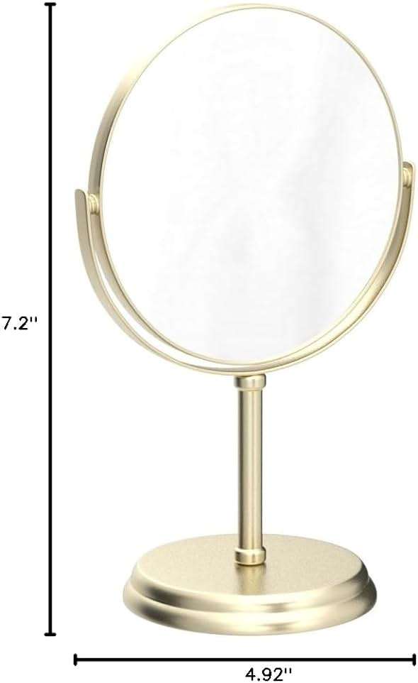 Amazon Basics 360° Rotation Double Sided Vanity Mirror, 1X/5X Magnification, Tabletop Mount, Iron Frame, 7.2"L x 4.92"W, Gold - Image 3