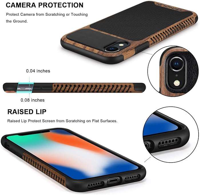 TENDLIN Compatible with iPhone XR Case Wood Grain with Carbon Fiber Texture Design Leather Hybrid Slim Case Compatible with iPhone XR (Carbon & Leather & Wood) Black - Image 4