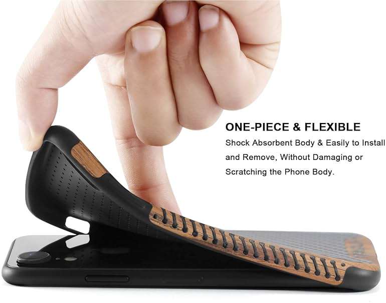 TENDLIN Compatible with iPhone XR Case Wood Grain with Carbon Fiber Texture Design Leather Hybrid Slim Case Compatible with iPhone XR (Carbon & Leather & Wood) Black - Image 6
