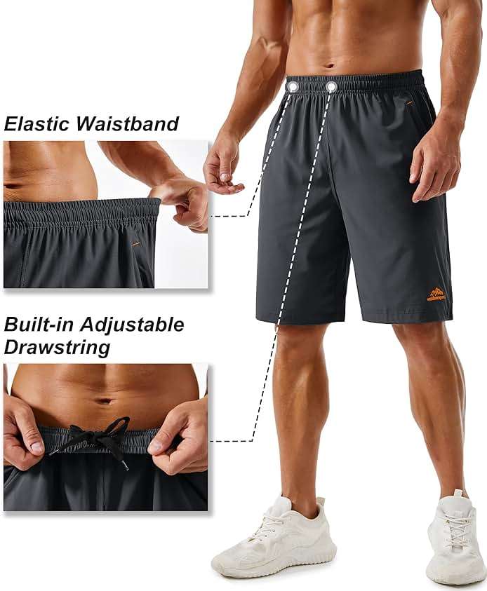 TACVASEN Men's Running Athletic Shorts 9" Quick Dry Workout Gym Shorts Lightweight Summer Shorts 3 Zipper Pockets - Image 2