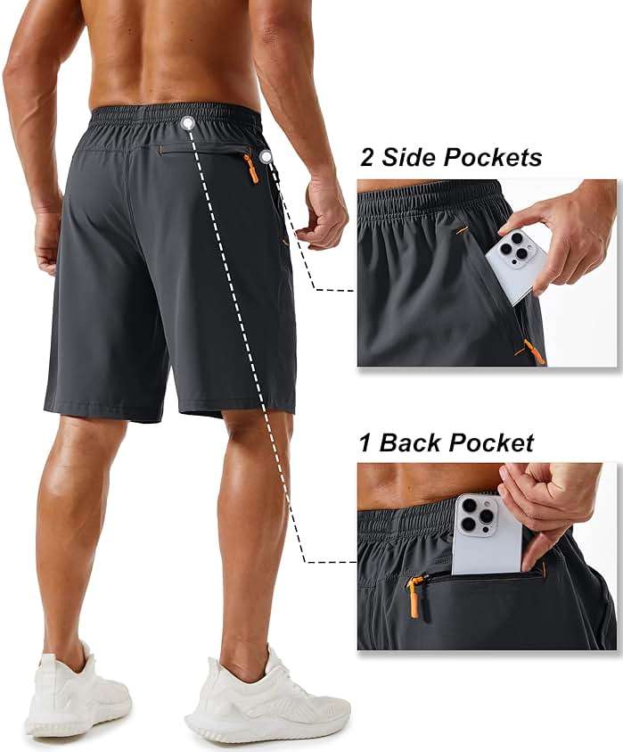 TACVASEN Men's Running Athletic Shorts 9" Quick Dry Workout Gym Shorts Lightweight Summer Shorts 3 Zipper Pockets - Image 3