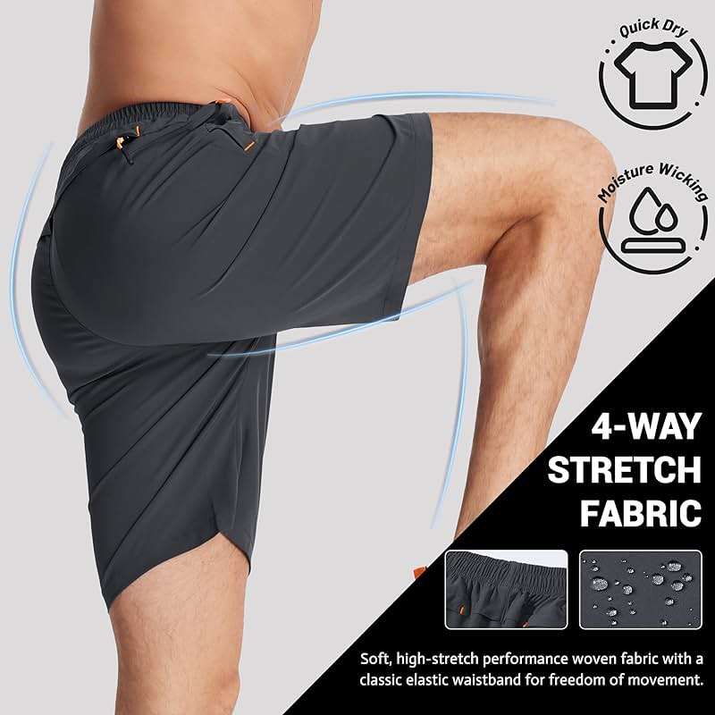 TACVASEN Men's Running Athletic Shorts 9" Quick Dry Workout Gym Shorts Lightweight Summer Shorts 3 Zipper Pockets - Image 4