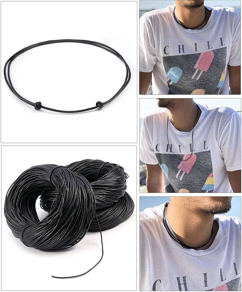 Premium Black Leather Cord Choker Necklace Double Knotted Adjustable Natural Cowrie Shell Necklace for Women Men - Image 3