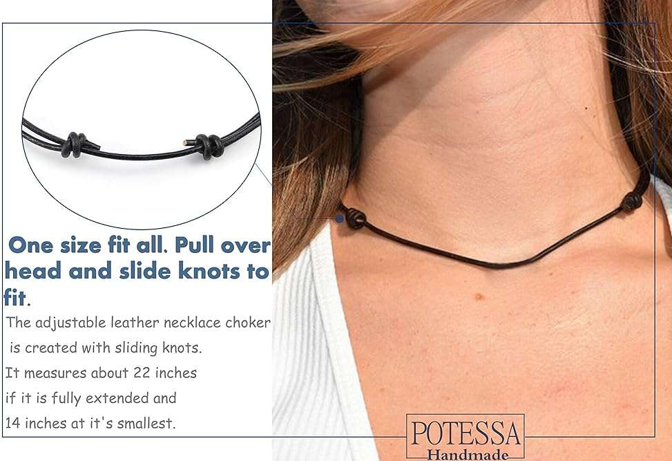 Premium Black Leather Cord Choker Necklace Double Knotted Adjustable Natural Cowrie Shell Necklace for Women Men - Image 4