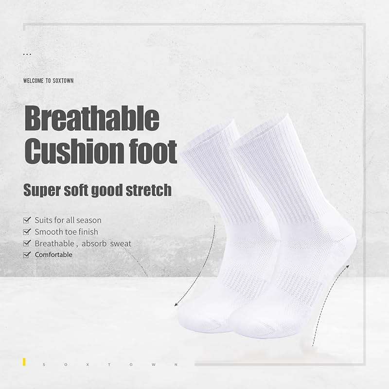 SOX TOWN Unisex Cushioned Crew Training Athletic Socks Men & Women with Combed Cotton Moisture Wicking Breathable Performance - Image 2