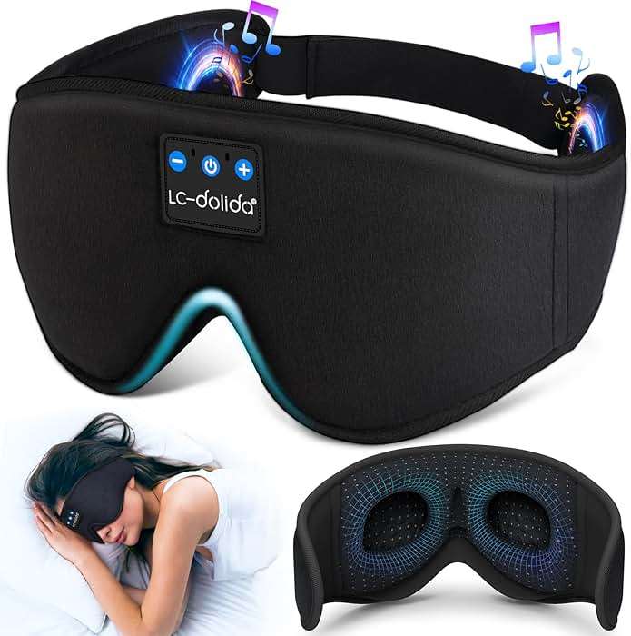 LC-dolida Sleep Headphones, 3D Sleep Mask Bluetooth Wireless Music Eye Mask, Sleeping Headphones for Side Sleepers Sleep Mask with Bluetooth Headphones Ultra-Thin Stereo Speakers Perfect for Sleeping - Image 1