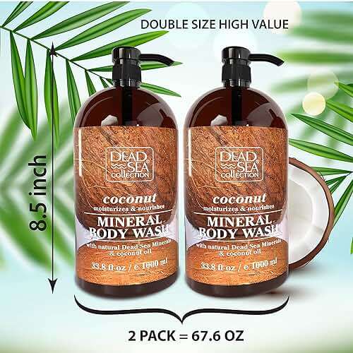 Dead Sea Collection Coconut Body Wash for Women and Men - with Pure Dead Sea Minerals and Coconut Oil - Cleanses and Moisturizes Skin - Pack of 2 (67.6 fl. oz) - Image 2