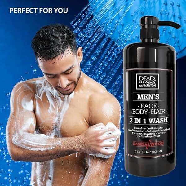Dead Sea Collection Sandalwood Men’s Body Wash – 3 in 1 Body Wash for Men for Hair, Face & Body – Moisturizing Shower Gel with Dead Sea Minerals – Pack of 2 (33.8 fl oz each) - Image 6