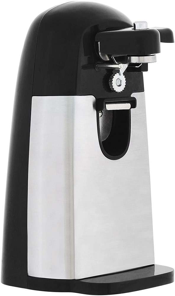 Amazon Basics 3-In-1 Electric Can Opener, Bottle Opener and Knife Sharpener with Stainless Steel Blade, Magnetic Lid Holder, Safe, Easy to Use, Powerful, Sleek Design, 50W, Black - Image 1